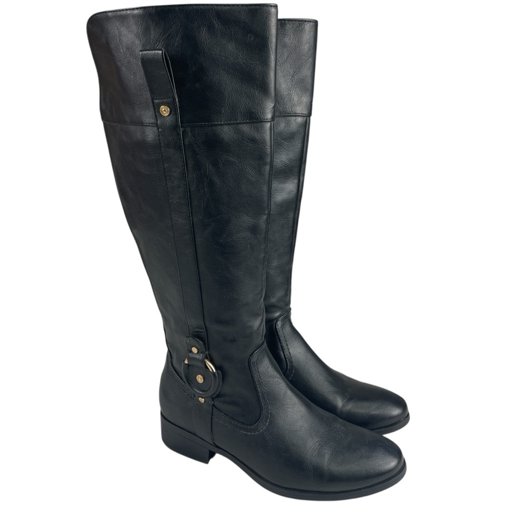 Denver Hayes Black Tall Riding Boots with Back Stretch Panel Low Heel Size 7